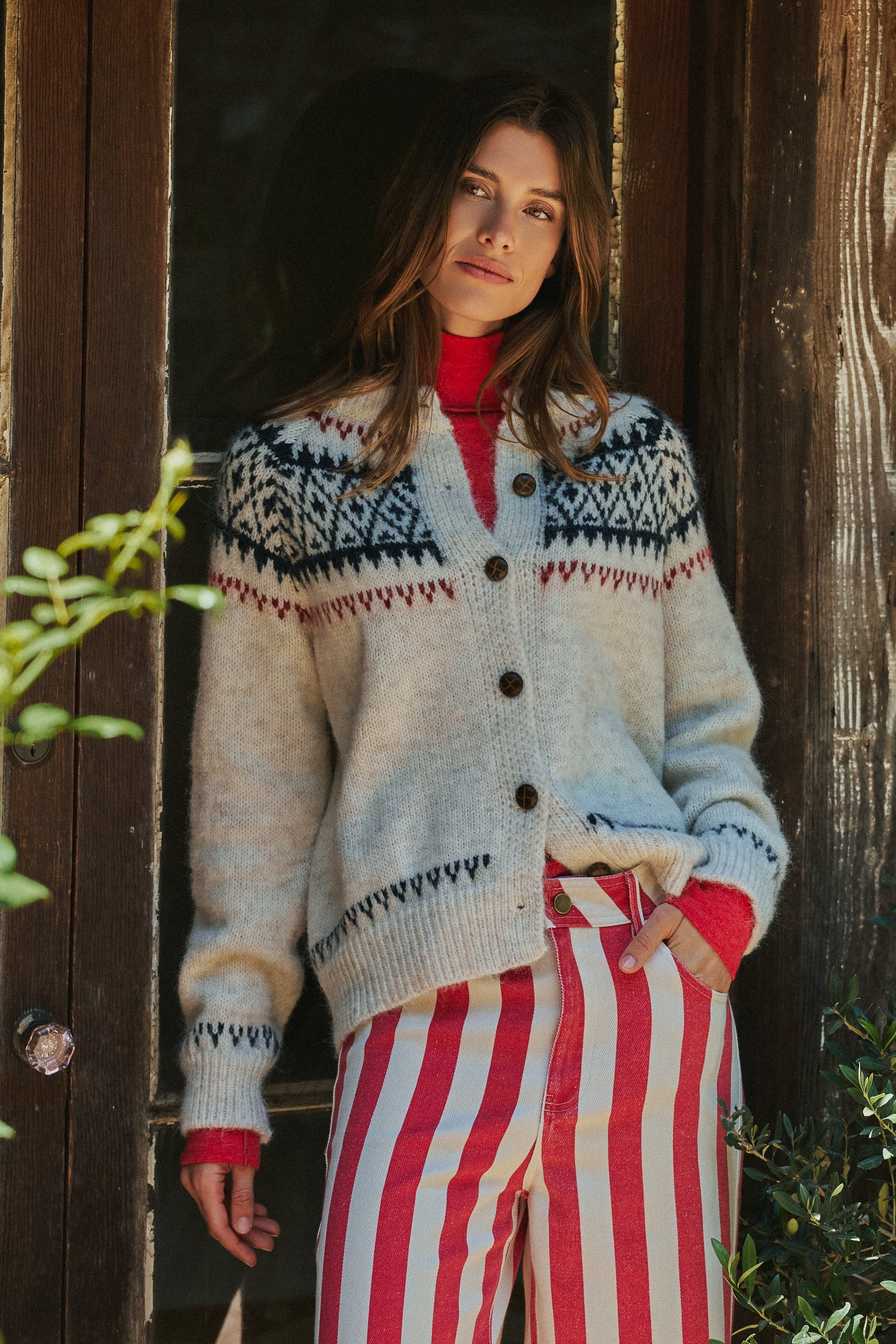 Fair Isle Nordic Toggle Knit Cardigan | wholesale cardigan - women's | Urban Daizy