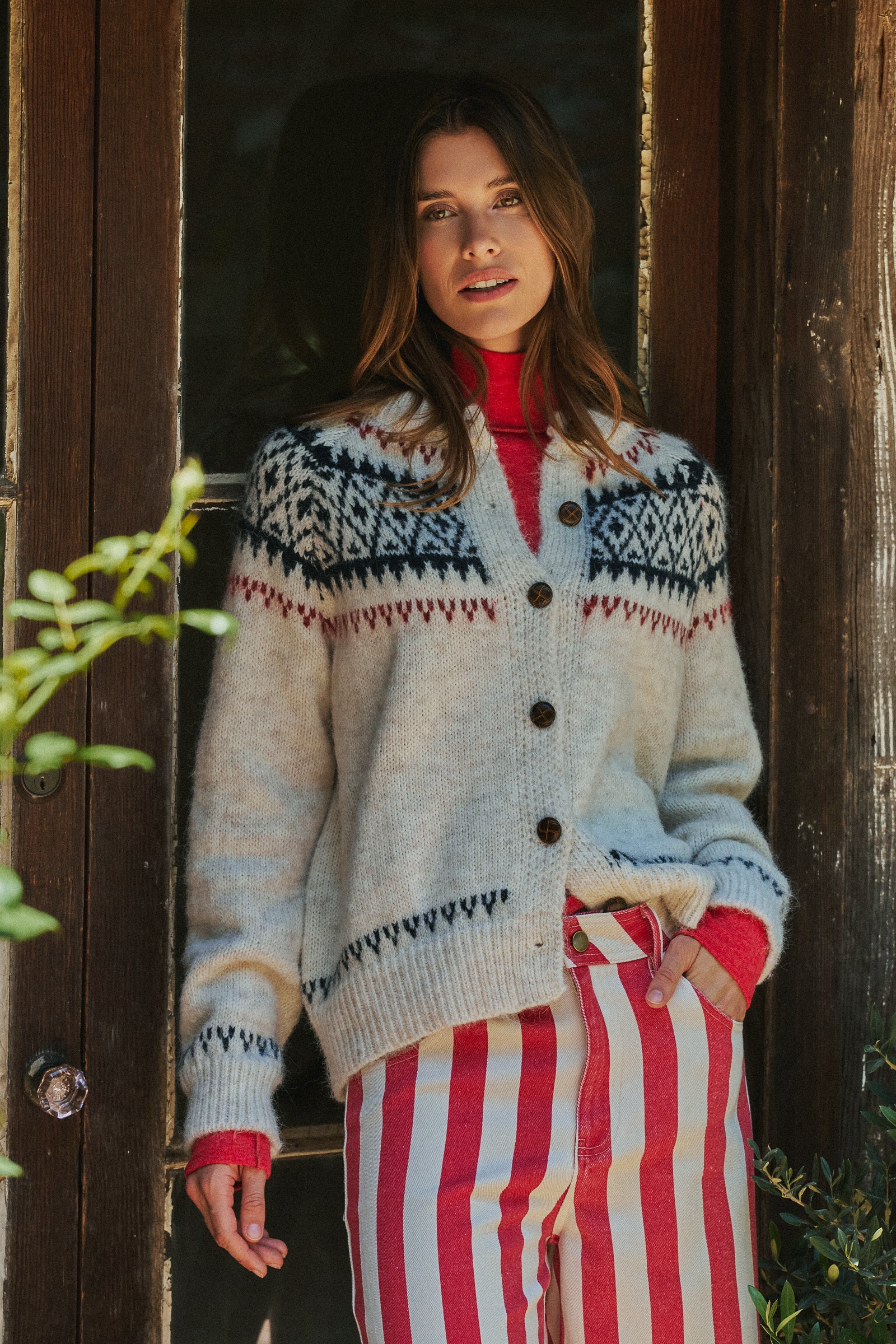 Fair Isle Nordic Toggle Knit Cardigan | wholesale cardigan - women's | Urban Daizy