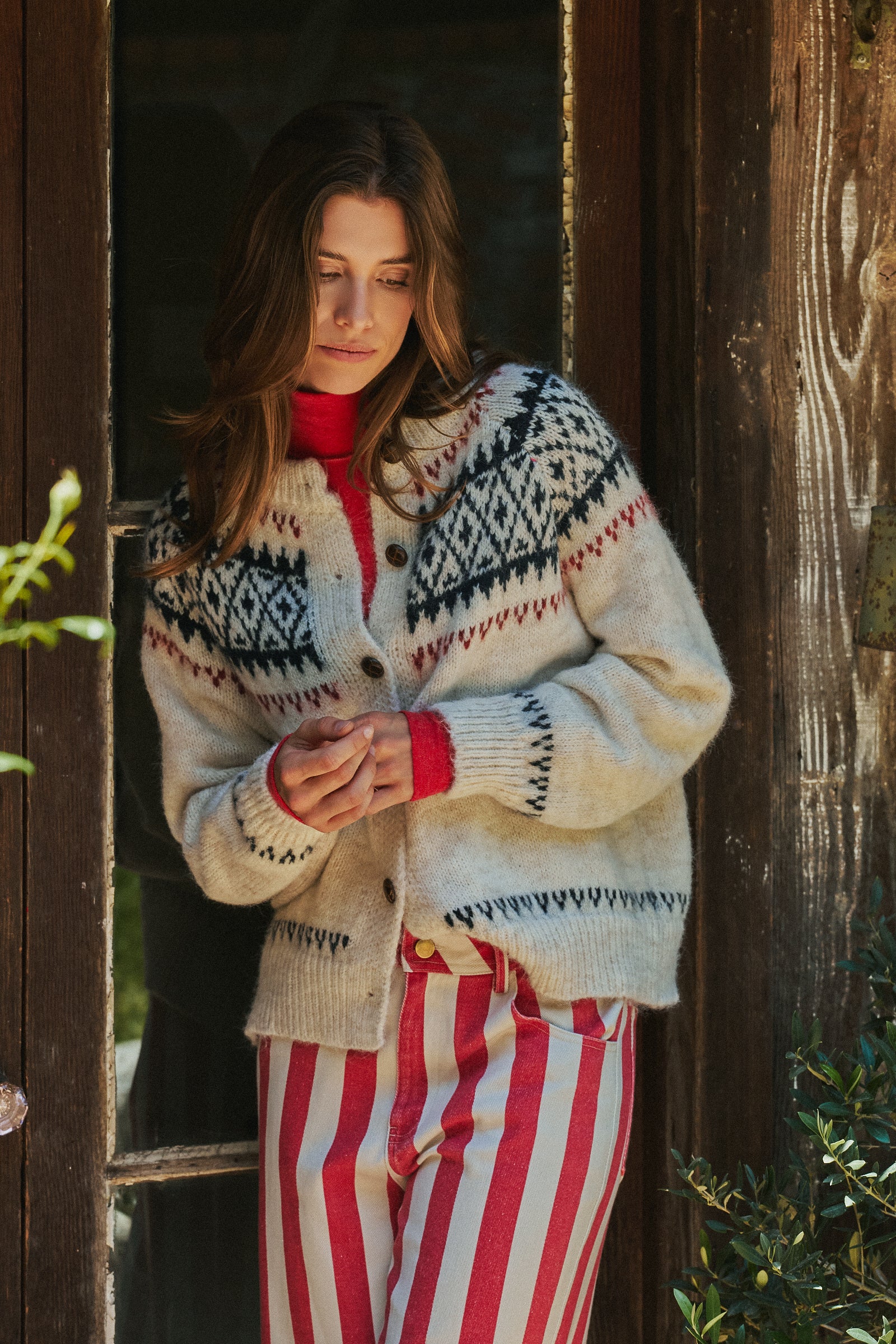 Fair Isle Nordic Toggle Knit Cardigan | wholesale cardigan - women's | Urban Daizy
