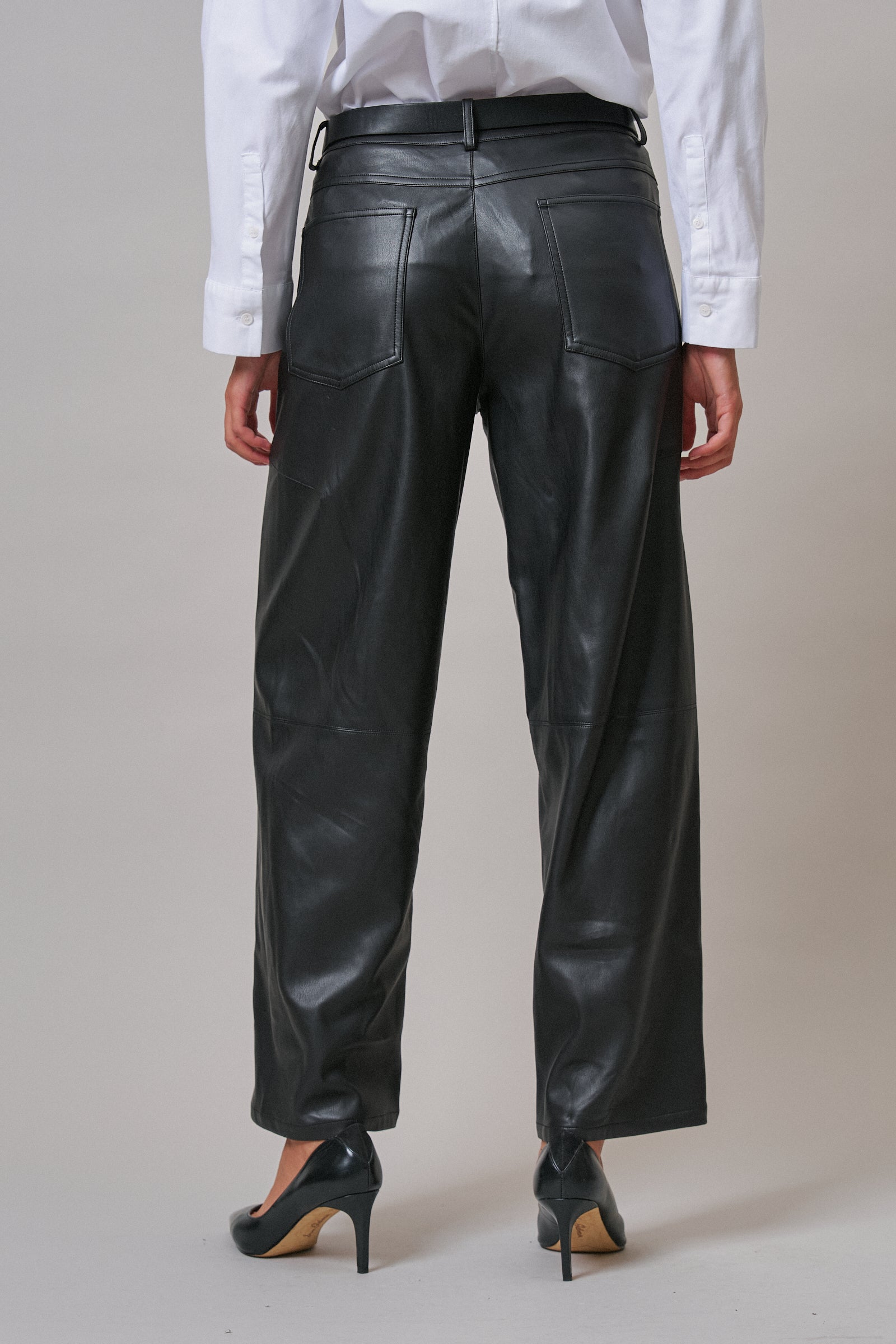 Faux Leather Barrel Leg Pant with Pockets