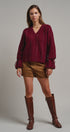 Multicolor Dot Stitch V-Neck Tie Sleeve Sweater