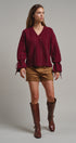 Multicolor Dot Stitch V-Neck Tie Sleeve Sweater