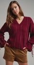 Multicolor Dot Stitch V-Neck Tie Sleeve Sweater