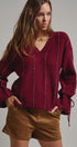 Multicolor Dot Stitch V-Neck Tie Sleeve Sweater
