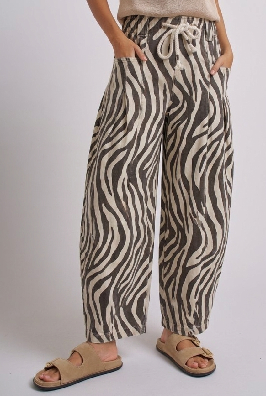 Rope Drawstring Balloon Pants Pleated Front