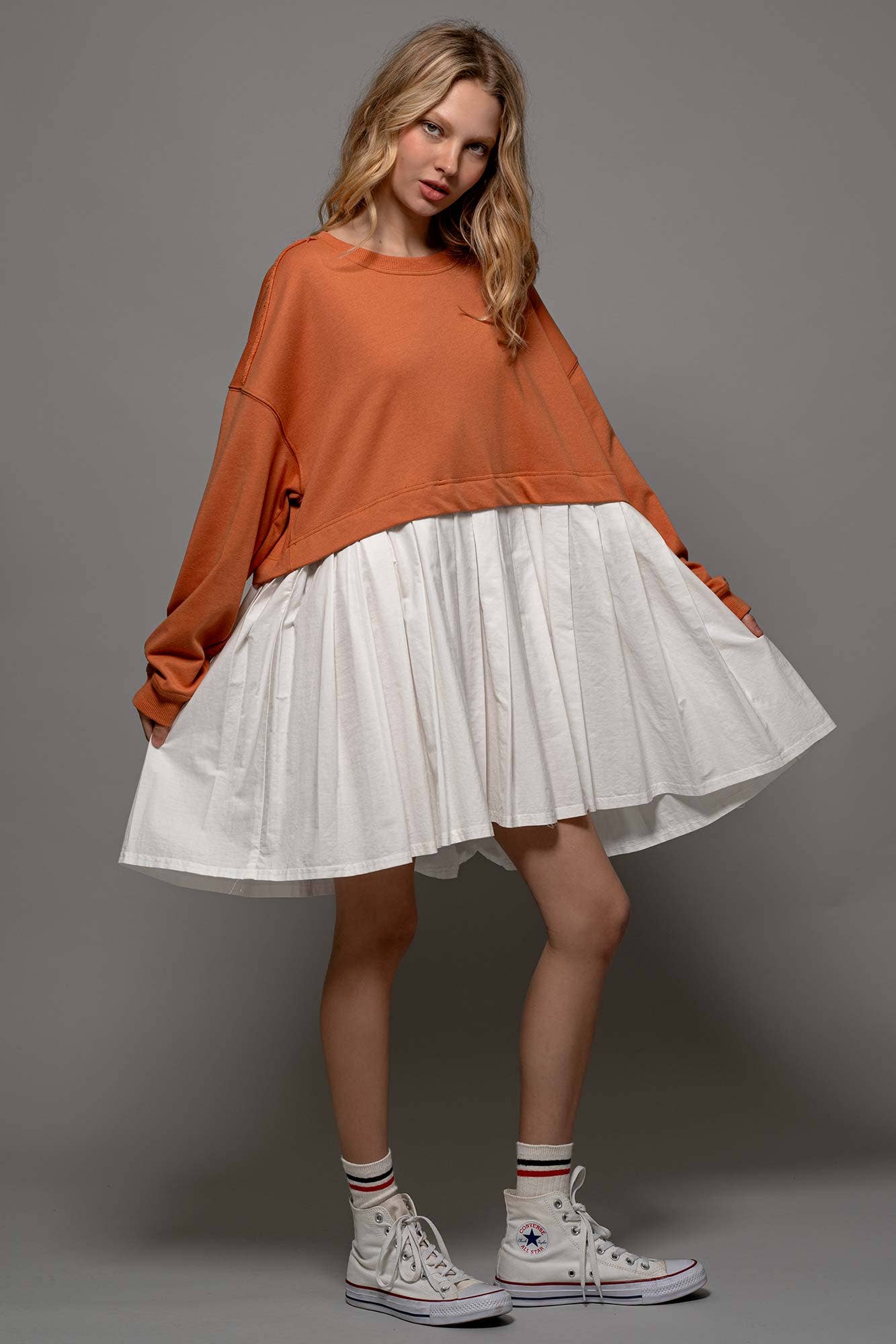 Urban Daizy Pleated Skirt Layered Statement Sweater Dress Rust Dress - Women's (UDZ-DR-00306) – alternate view 20