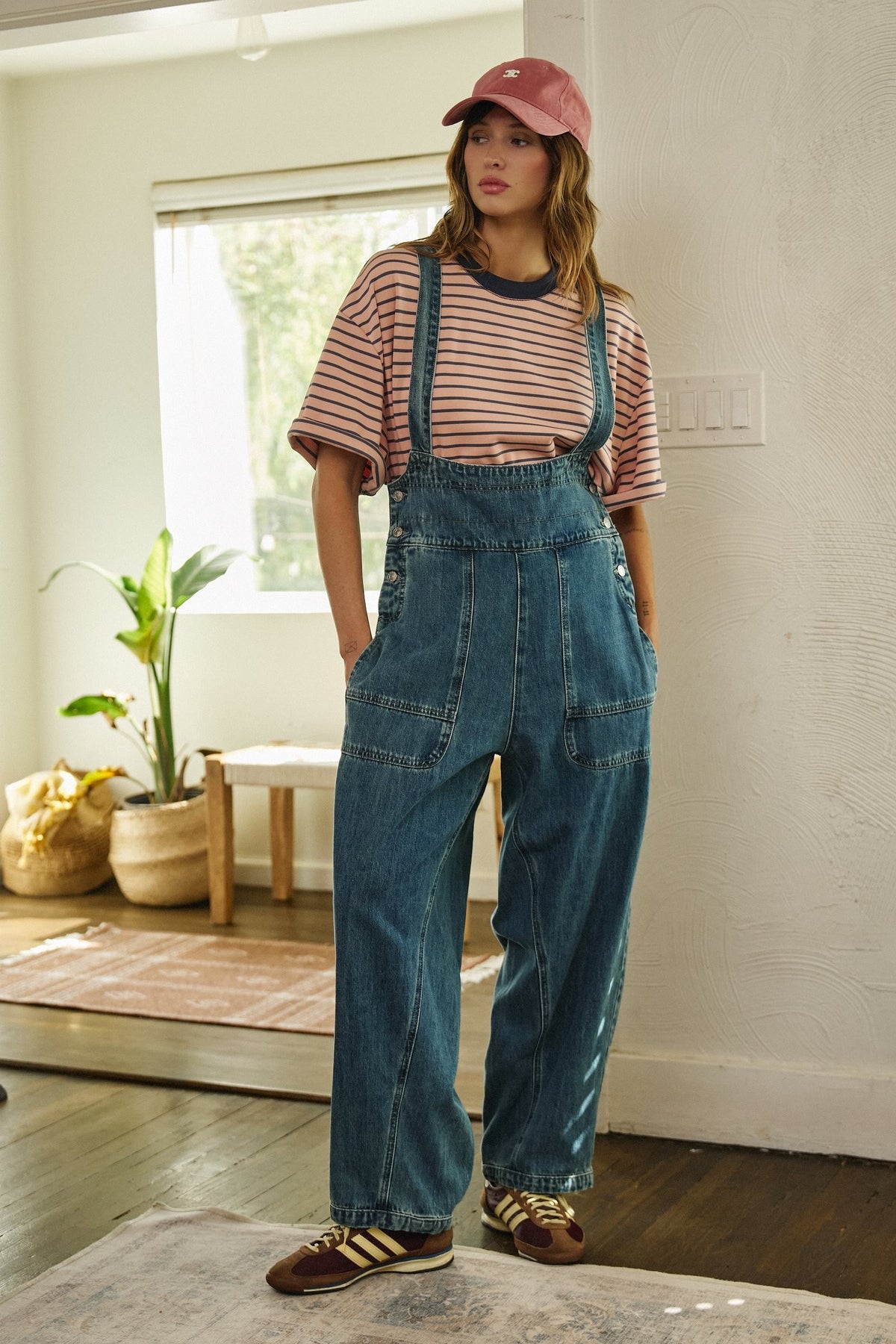 Wide Leg Denim Overalls with Utility Pockets in DENIM - Women's Jumpsuits | Urban Daizy