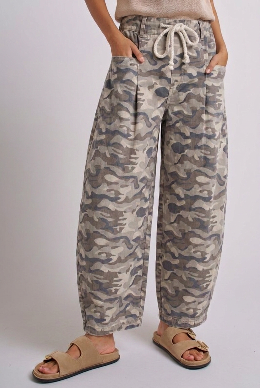 Rope Drawstring Balloon Pants Pleated Front