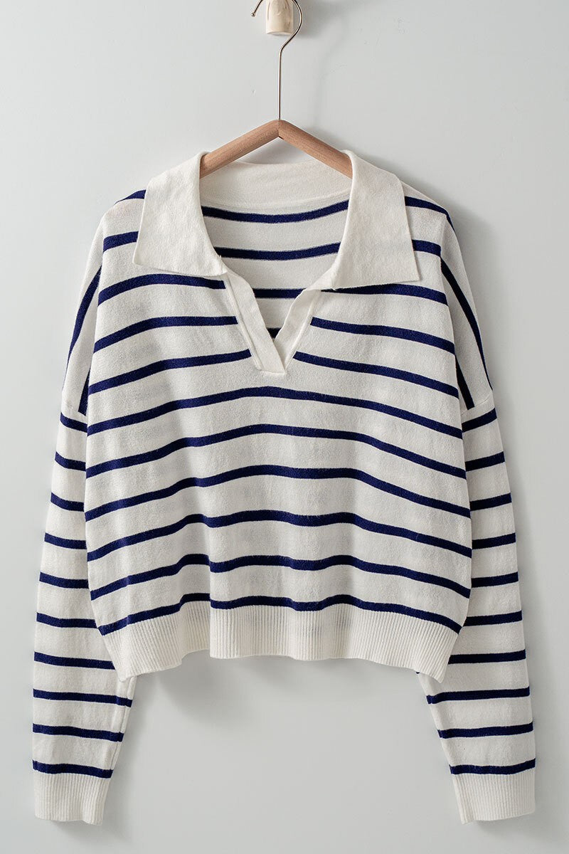 Important Striped Long Sleeve Polo Top