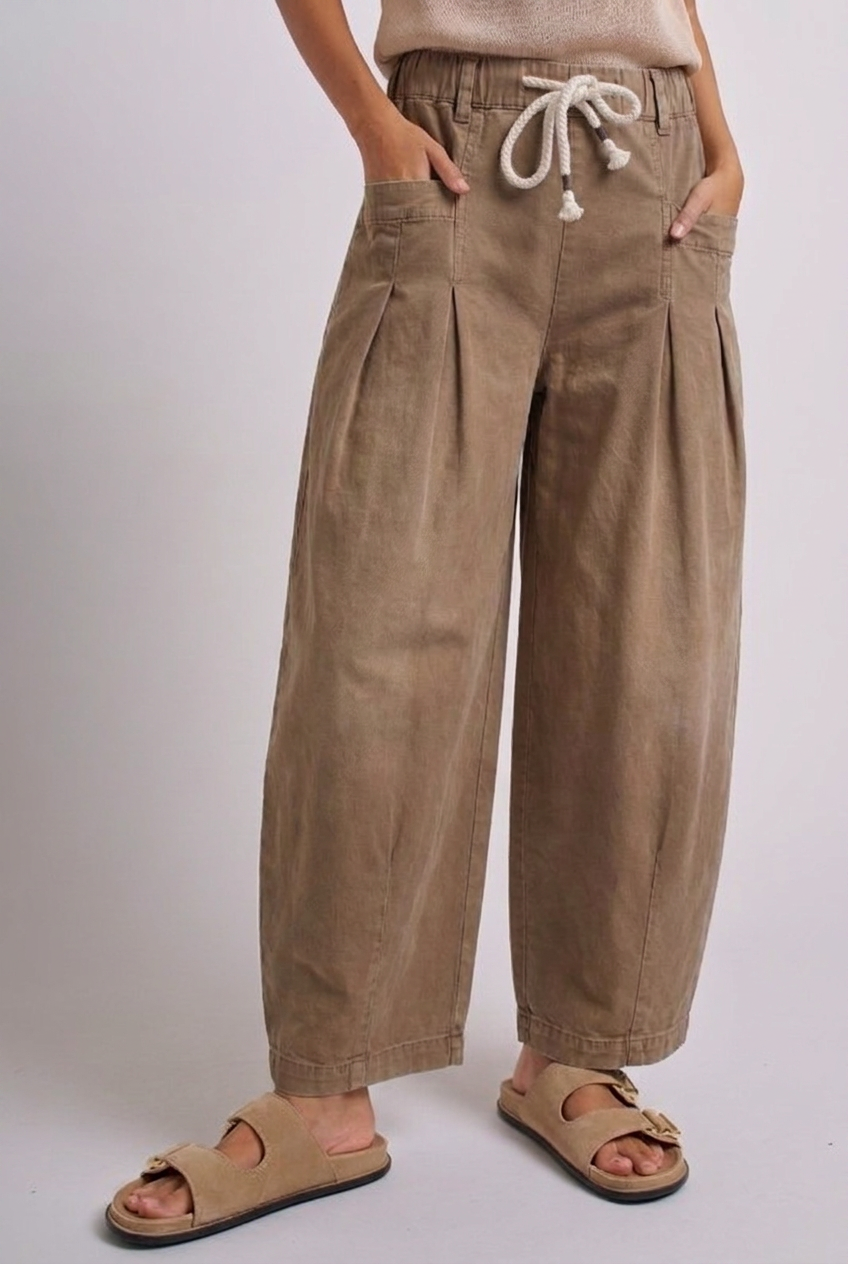 Rope Drawstring Balloon Pants Pleated Front