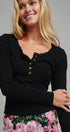 Ribbed Henley Top with Crochet Trim Neckline in BLACK - Women's T-Shirts & Polos | Urban Daizy