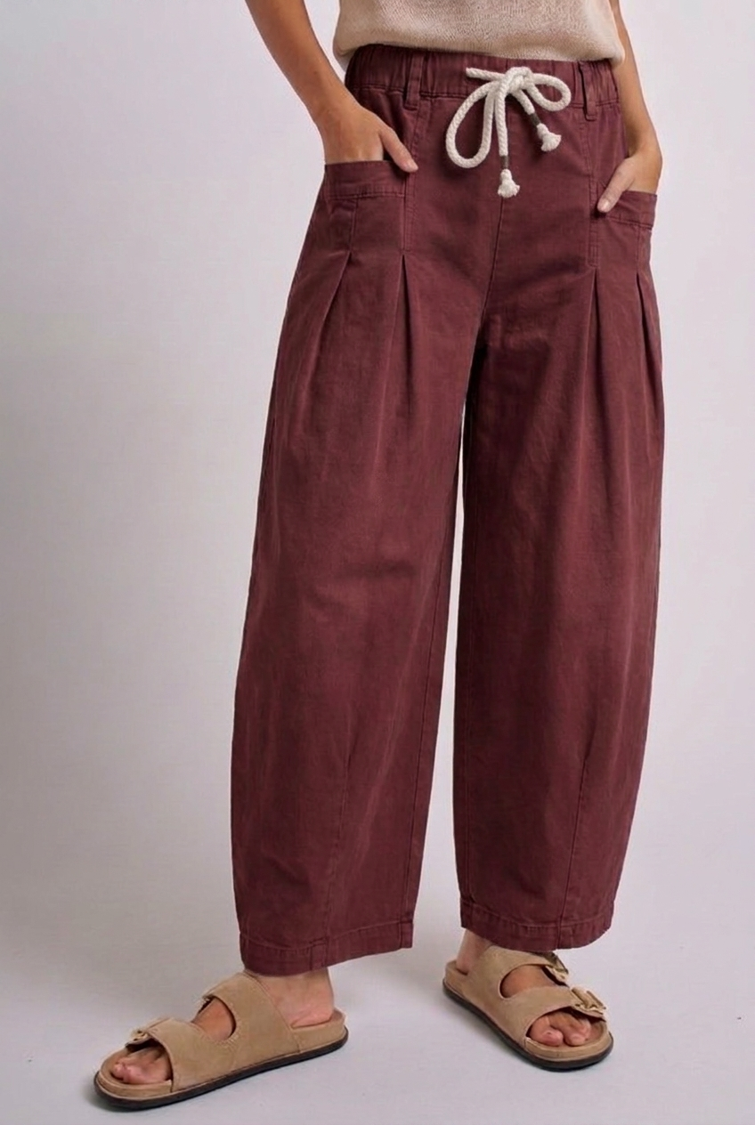 Rope Drawstring Balloon Pants Pleated Front