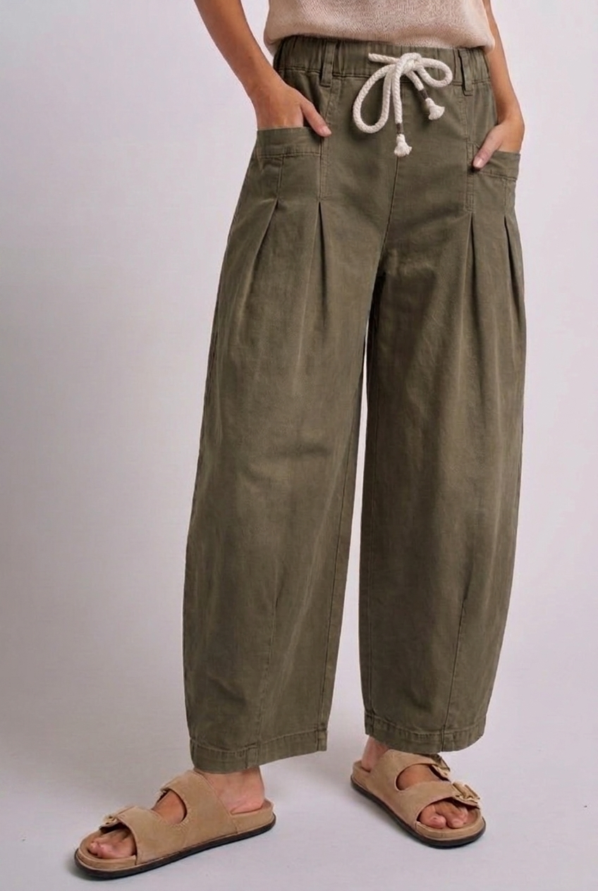 Rope Drawstring Balloon Pants Pleated Front