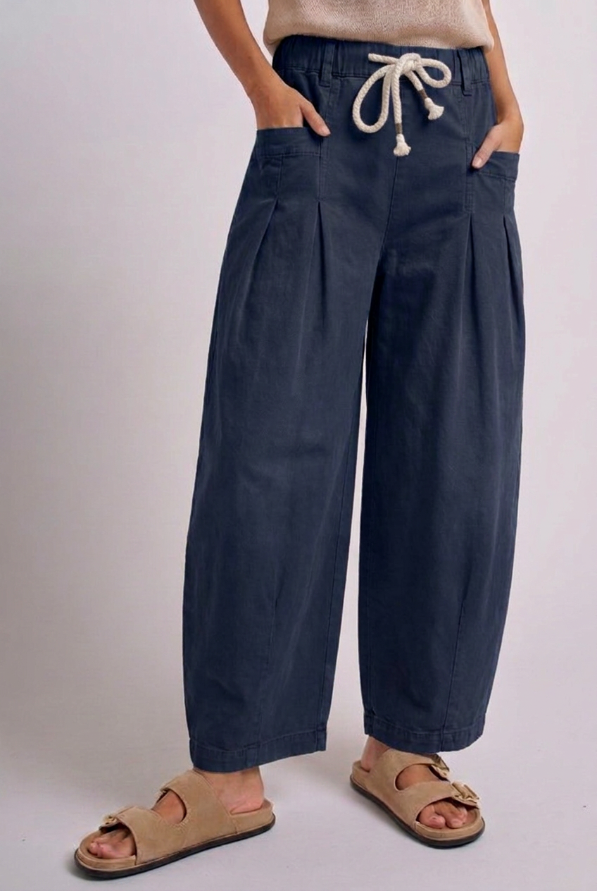 Rope Drawstring Balloon Pants Pleated Front