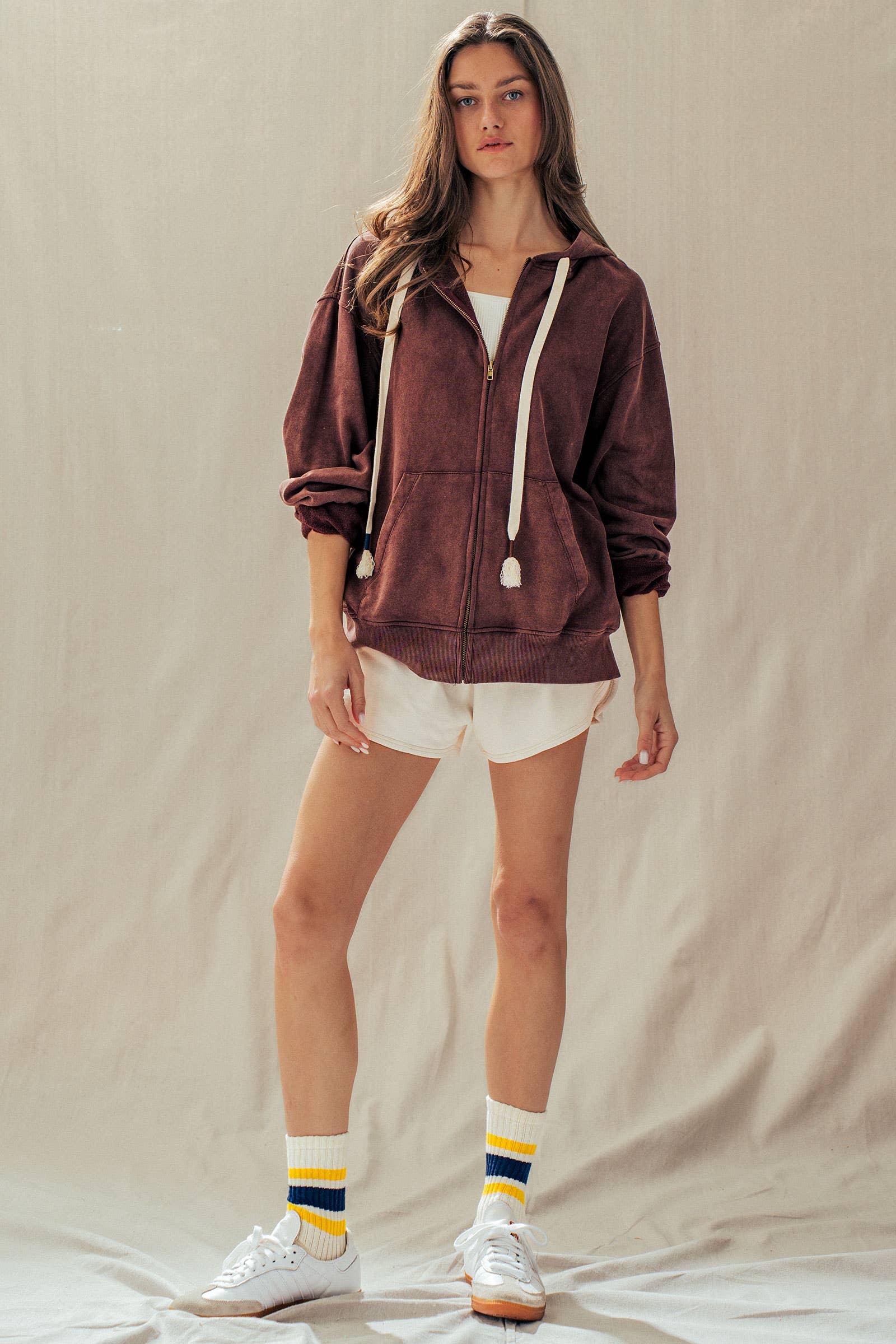 Vintage-Wash Zip-Up Hoodie