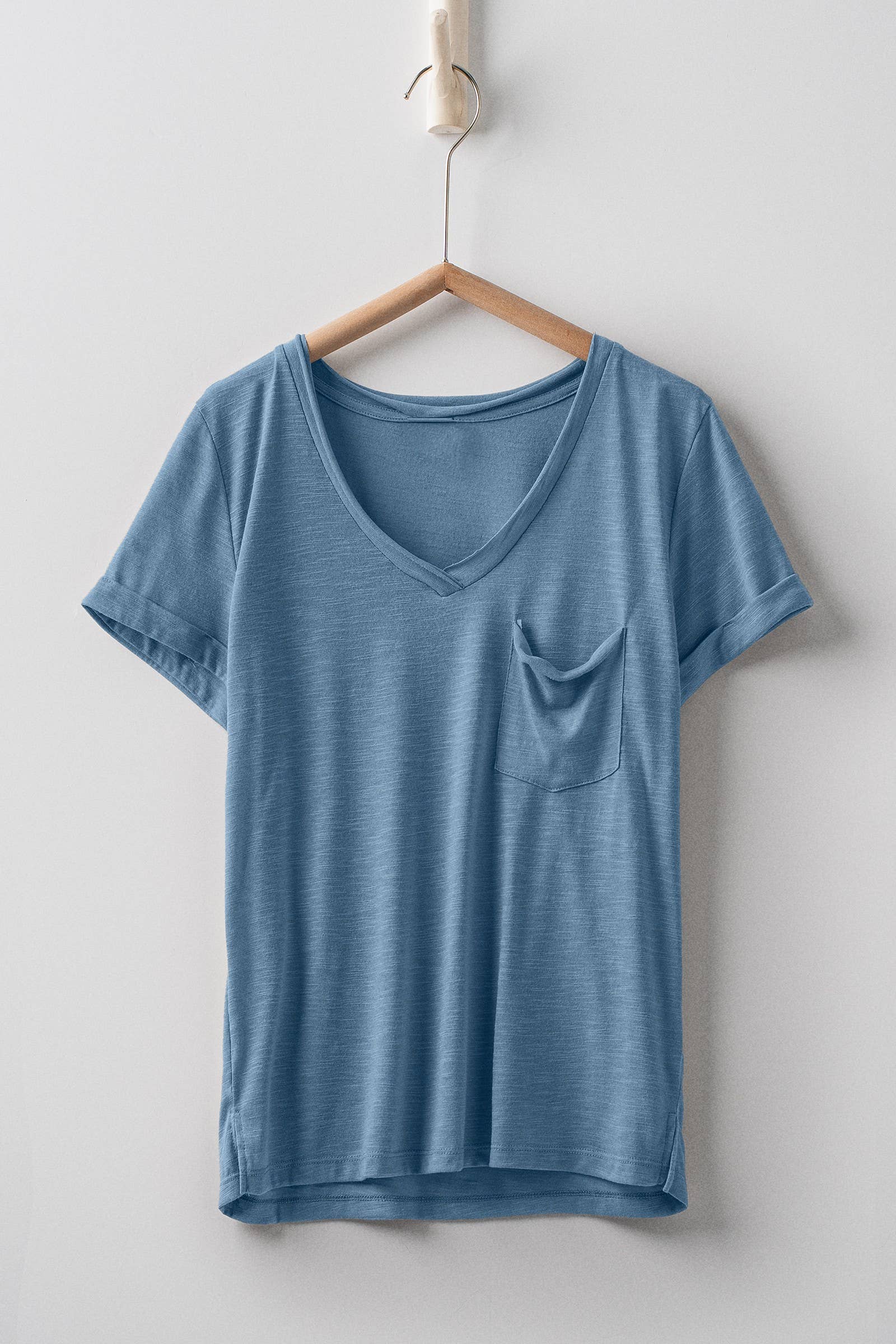 Rolled Sleeve V-Neck Pocket Tee
