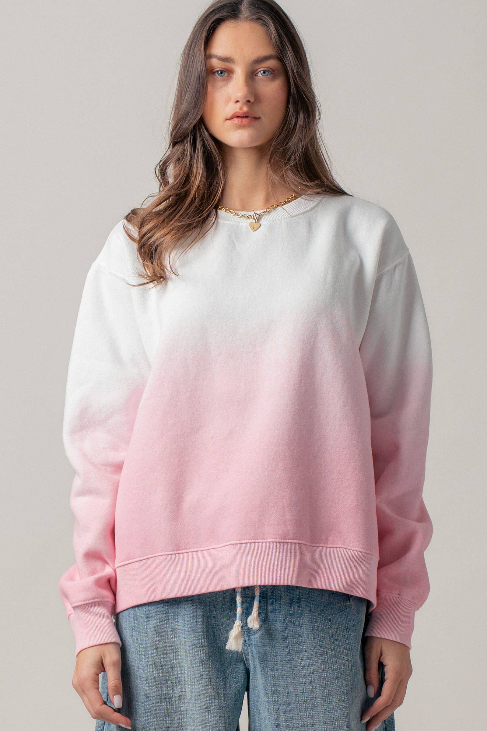 Ombré Dip-Dye Crewneck Sweater
