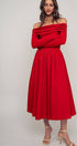 Urban Daizy Elegant Off Shoulder Ruched Long Sleeve Spring Midi Dress Red Dress - Women's (UDZ-DR-00366) – alternate view 13