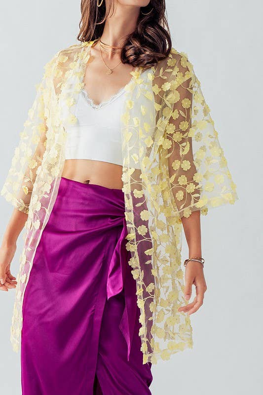 Urban Daizy Romantic Sheer Floral Embroidered Duster Length Kimono Yellow Kimono - Women's (UDZ-KN-00020) – alternate view 17