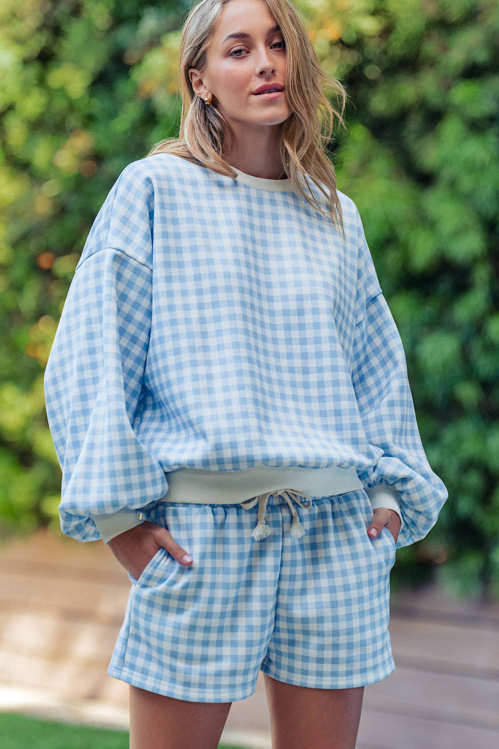 Gingham Fuzzy Knit Lounge Set
