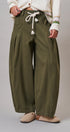 Pleated Wide-Leg Barrel Pant with Drawstring in OLIVE - Women's Casual Pants | Urban Daizy