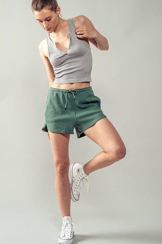 Urban Daizy Textured Cotton Elastic Waist Drawstring Pocket Dolphin Shor Charcoal Shorts - Women's (UDZ-PT-00046) –…