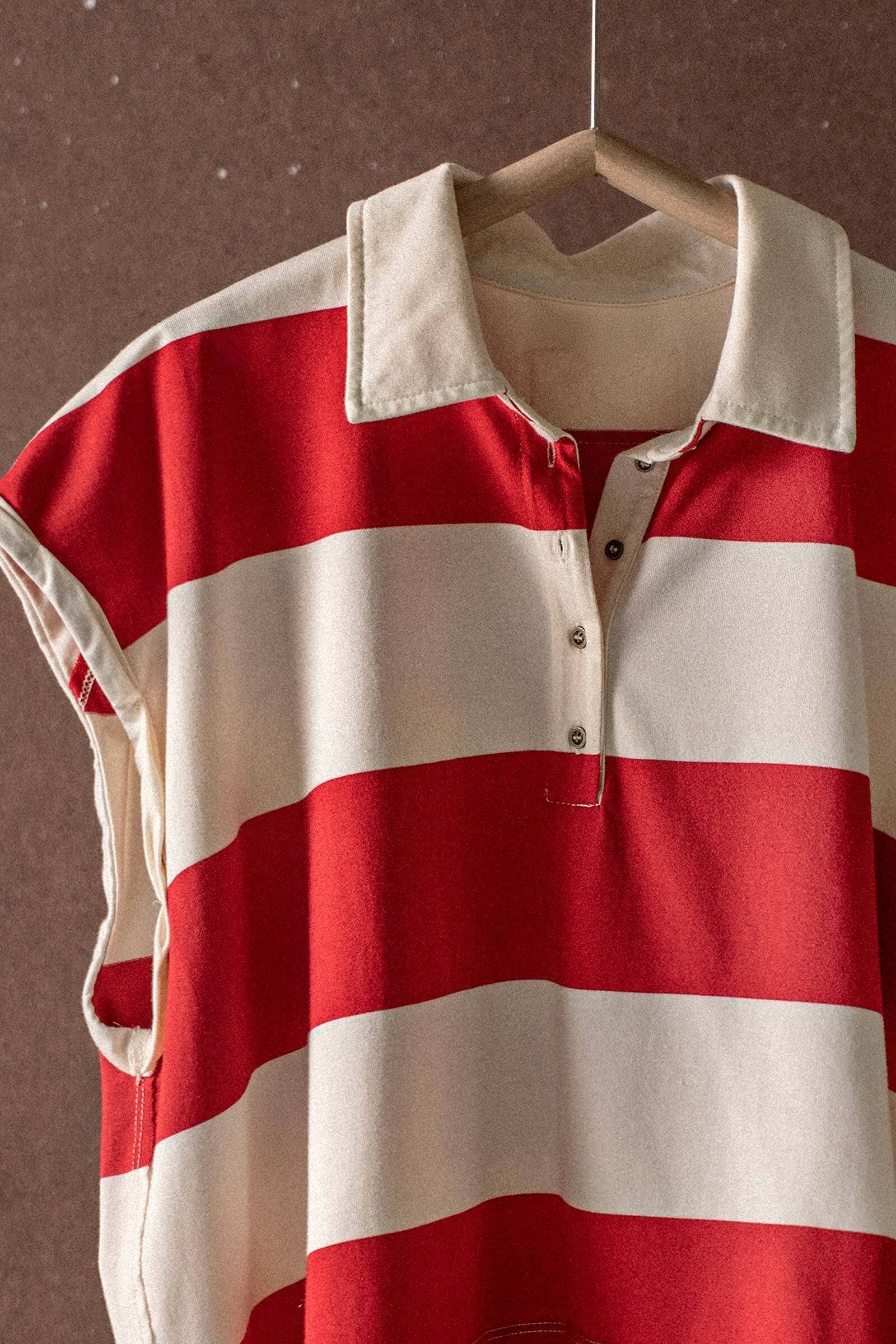 Urban Daizy Bold Striped Dolman Sleeve Polo Shirt Ivory Black Polo - Women's (UDZ-TP-00660) – alternate view 4