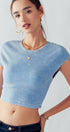Urban Daizy Ribbed Knit Crop Short Sleeve Fitted Casual Spring Top Blue Knit Top - Women's (UDZ-TP-00081) – alternate view 8
