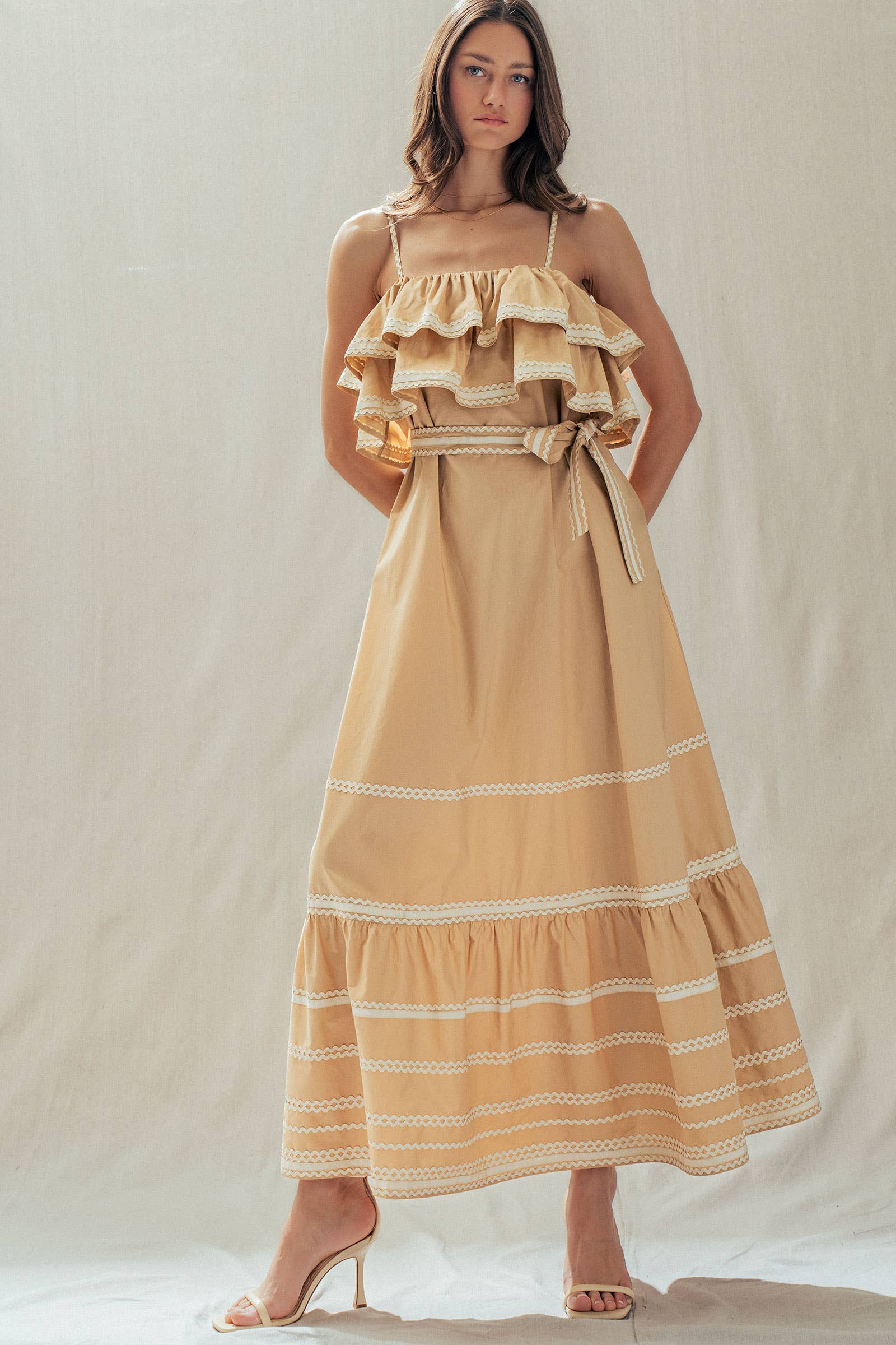 Urban Daizy Rickrack Trim Tiered Ruffle Cotton Maxi Dress Black Dress - Women's (UDDR0346) – alternate view 11