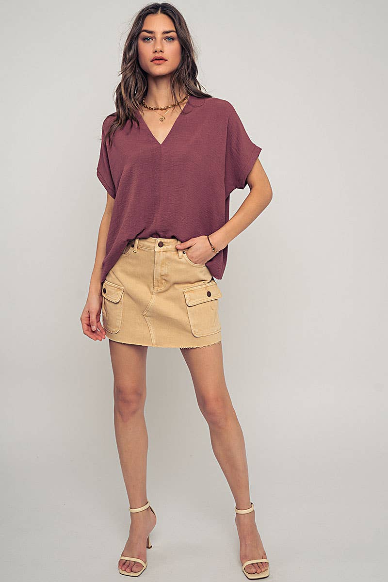 High Rise Raw Hem Utility Pocket Mini Cargo Skirt