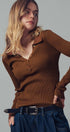 Urban Daizy Classic Fitted Ribbed Knit Polo Sweater Brown Knit Sweater - Women's (UDZ-KN-00657) – alternate view 11