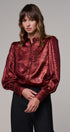 Metallic Shimmer Button Down Blouse with Puff Sleeves in BURGUNDY - Women's Shirts & Blouses | Urban Daizy