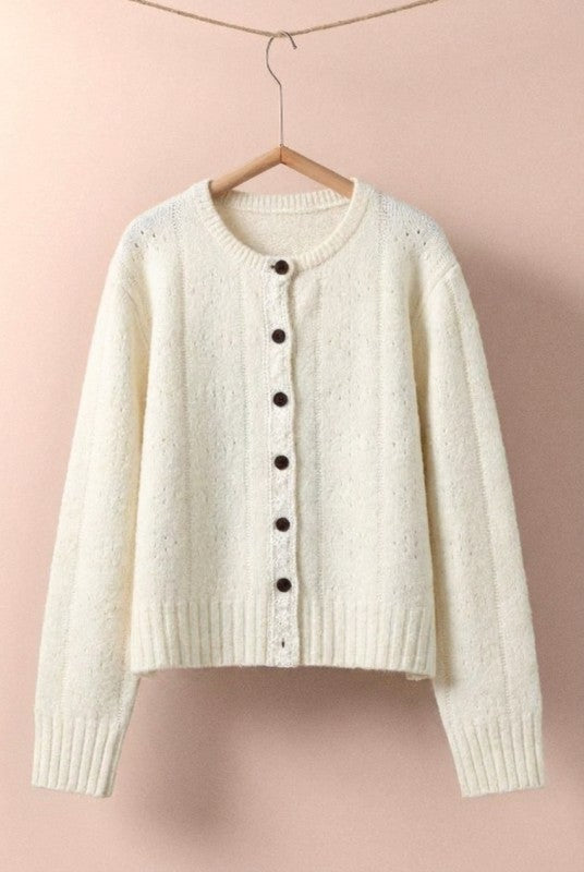 Elegant Wool Blend Cardigan with Lace Trim Detail in OATMEAL IVORY - Women's Cardigans & Shrugs | Urban Daizy