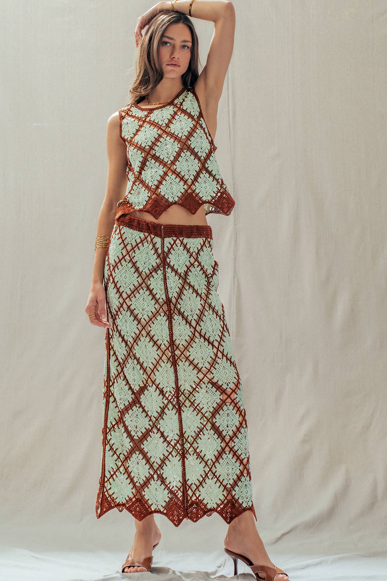 Diamond Pattern Open-Knit Crochet Skirt