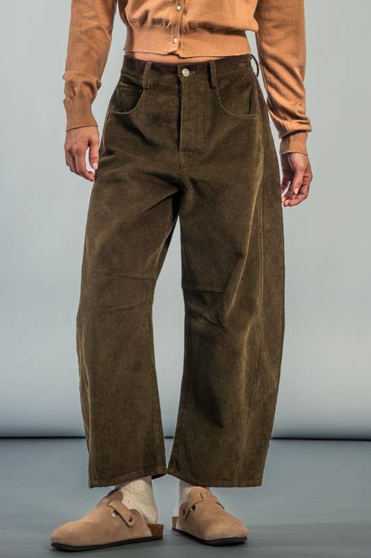 Urban Daizy Inseam Stitch Detail Corduroy Barrel Jeans Brown Pants - Women's (UDZ-PT-00313) – alternate view 18