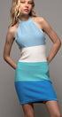 Urban Daizy Striped Halter Neck Ribbed Mini Dress Sky-Blue Dress - Women's (UDZ-DR-00140)