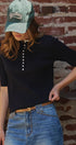 Wool Blend Cable Knit Henley with Contrast Neckline in NAVY - Women's Sweaters | Urban Daizy