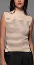 Urban Daizy Striped Ribbed Mock Neck Sleeveless Top Lt-Khaki Knit Top - Women's (UDZ-PT-00352)