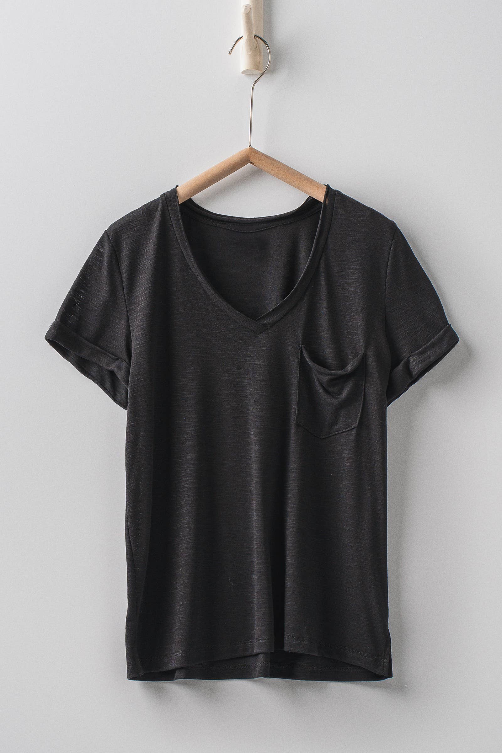 Rolled Sleeve V-Neck Pocket Tee