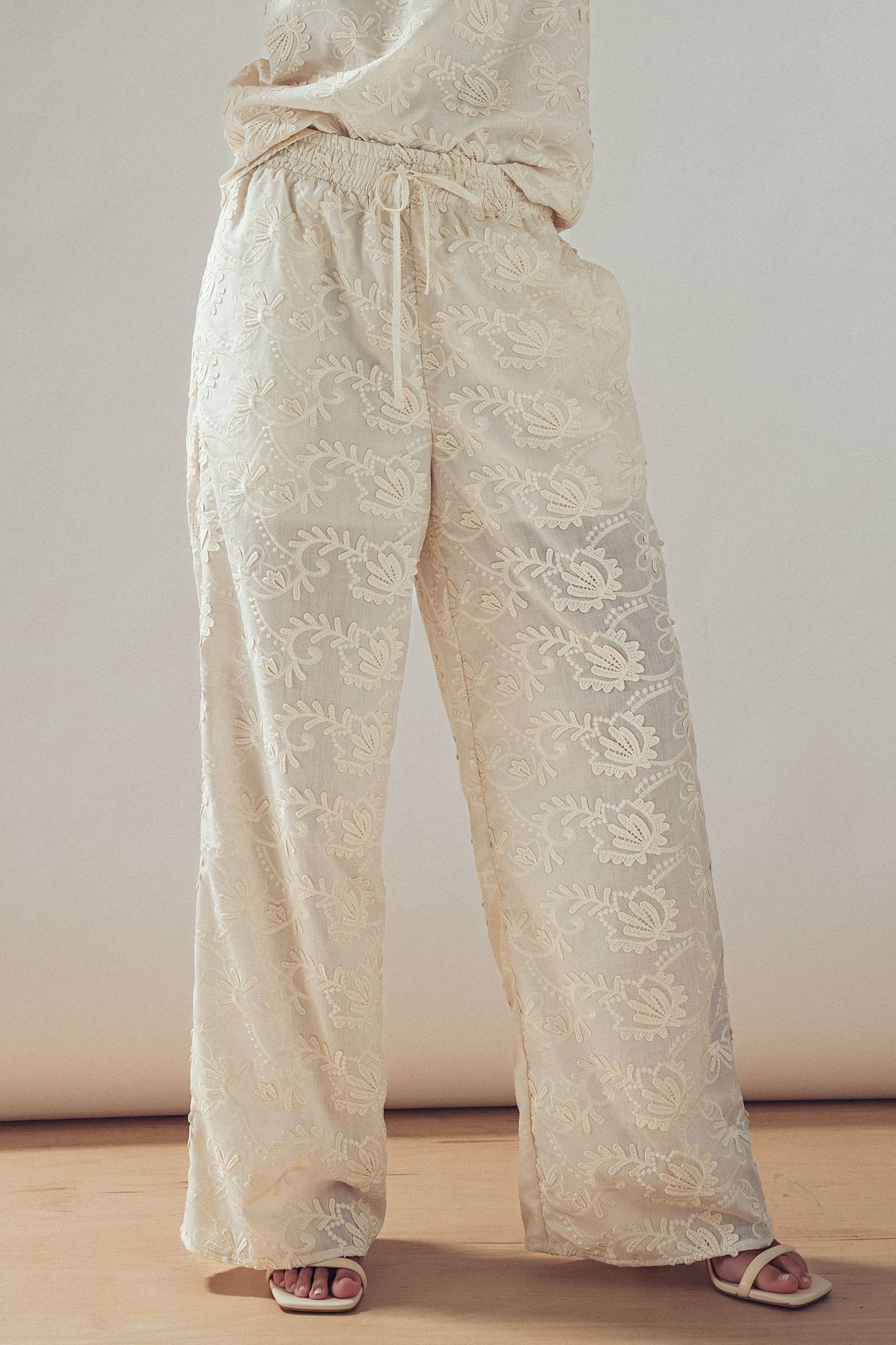 Floral Embroidered Cotton Top And Pant Set