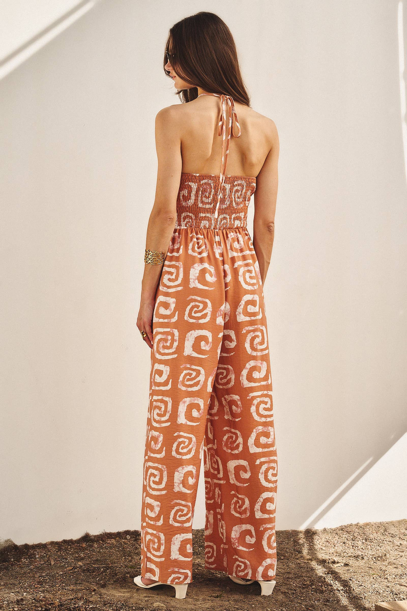 Urban Daizy Geometric Print Halter Belted Wide Leg Jumpsuit Blush Jumpsuit - Women's (TNJU0181-Blush) – alternate view 14