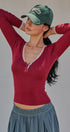 Lace Trim Slub Knit Henley Long Sleeve Top | wholesale knit top - women's | Urban Daizy