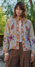 Embroidered Corduroy Jacket with Folk Floral Scroll in KHAKI - Women's Jackets & Blazers | Urban Daizy