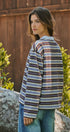 Striped Rugby Polo Long Sleeve Knit Top with Contrast Collar in IVORY BROWN - Women's T-Shirts & Polos | Urban Daizy