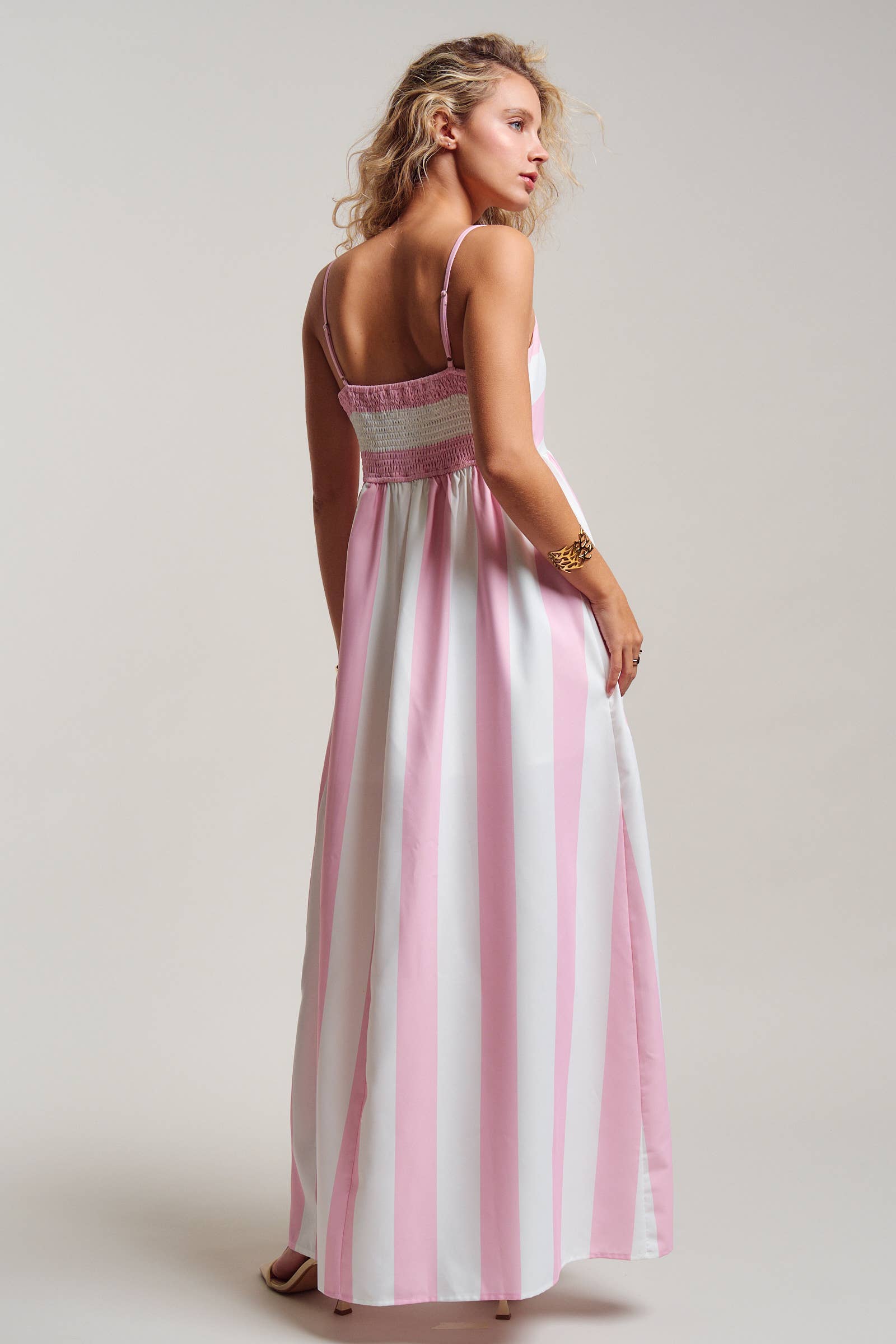Vertical Stripe Smocked Back Maxi Dress