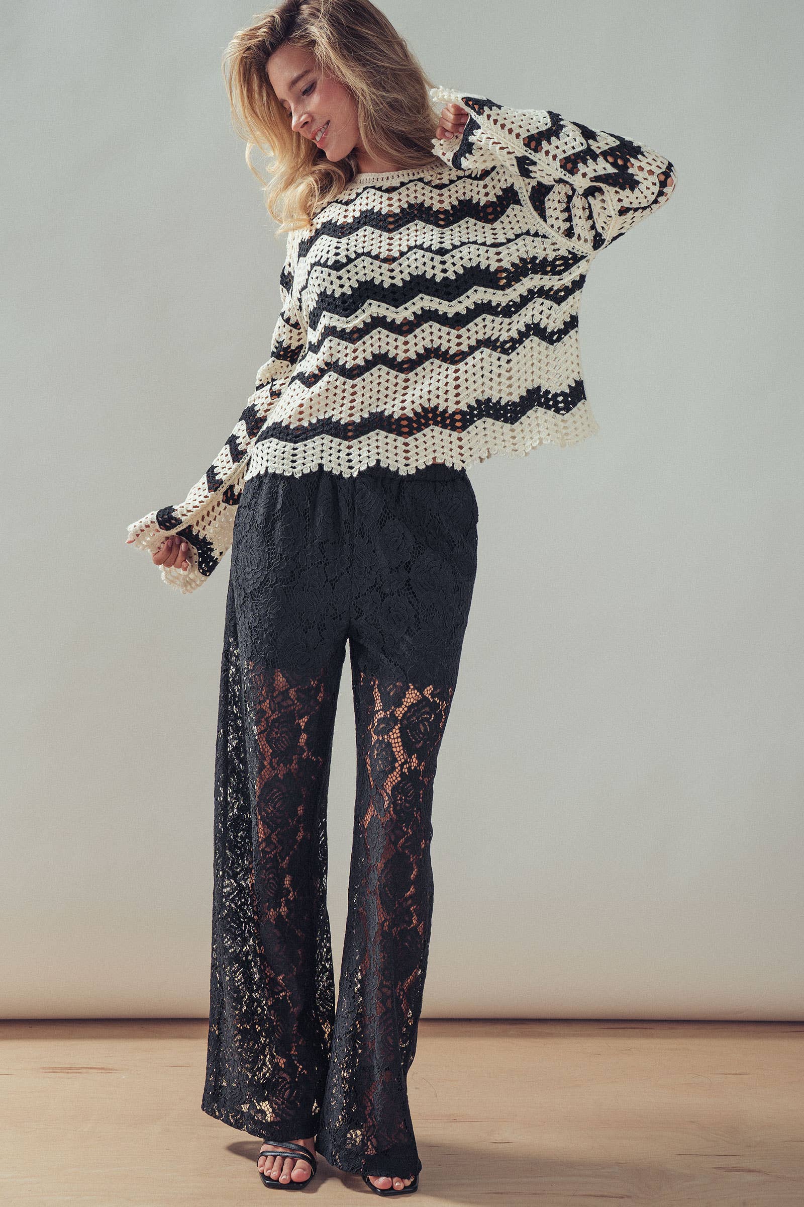 Chevron Pattern Open-Knit Crochet Sweater