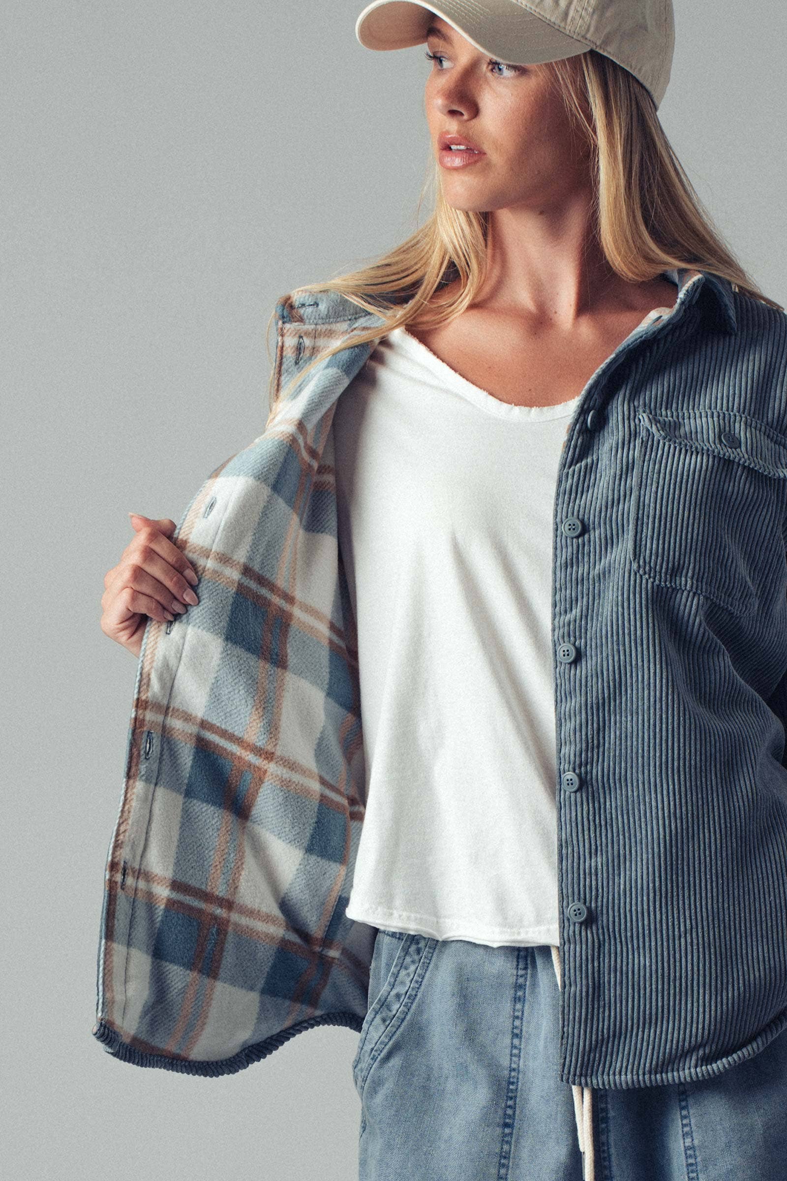 Urban Daizy Plaid Lined Corduroy Flannel Shacket Black Shirt Jacket Shacket - Women's (UDZ-OT-00018) – alternate view 14