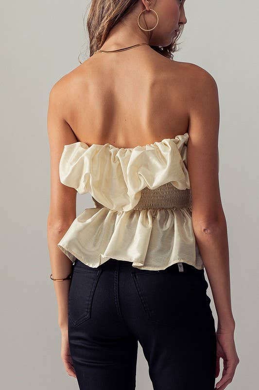 Urban Daizy Strapless Ruffle Smocked Waist Silky Peplum Top Black Blouse - Women's (UDZ-TP-00566) – alternate view 9
