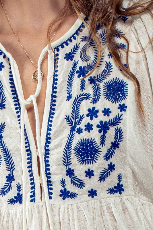 Urban Daizy Boho Embroidered Puff Sleeve Ruffle Blouse White Blouse - Women's (UDZ-TP-00705) – alternate view 16