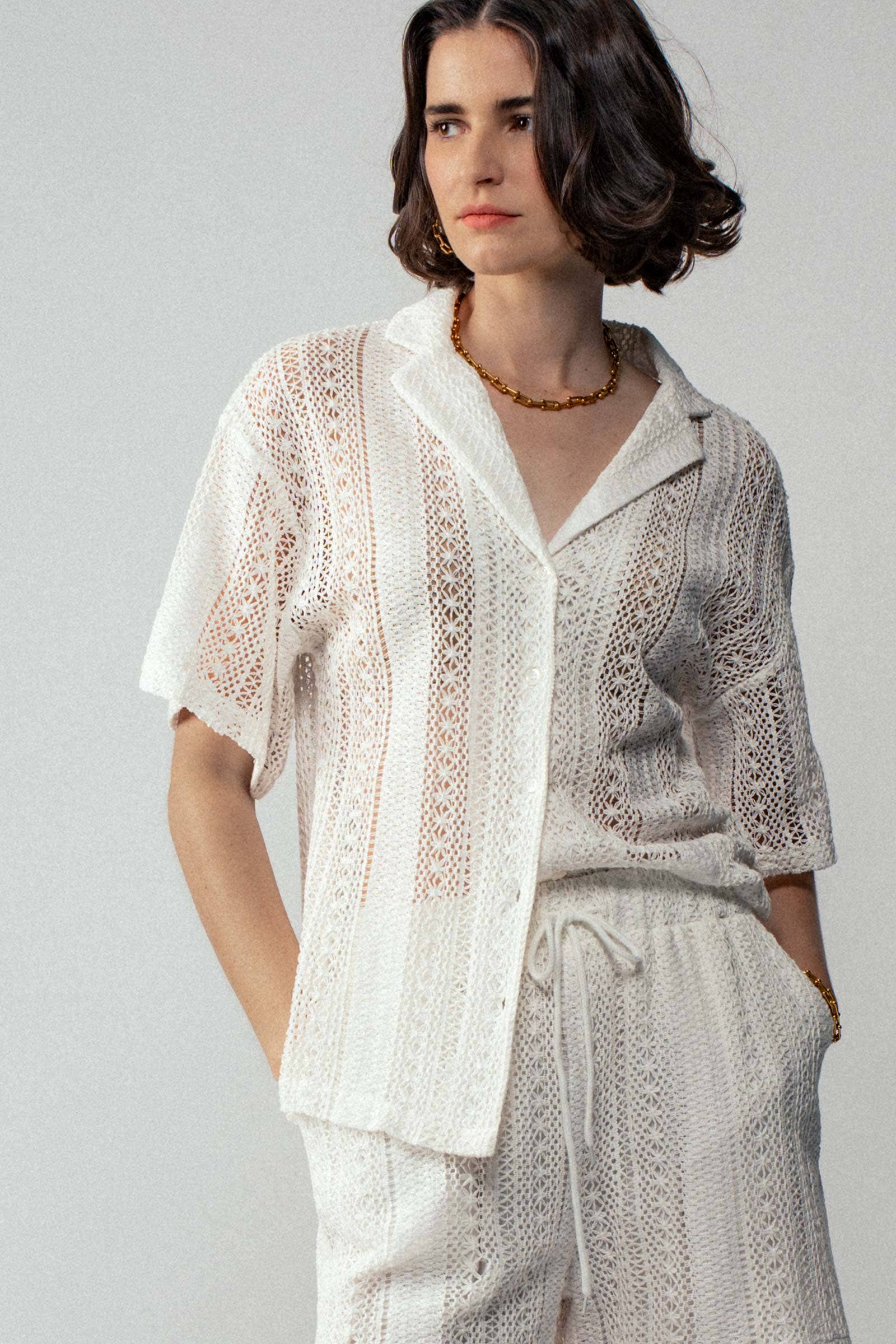 Urban Daizy Open Knit Button-Down Oversized Shirt Black Button Down Shirt - Women's (UDZ-TP-00111) – alternate view 7